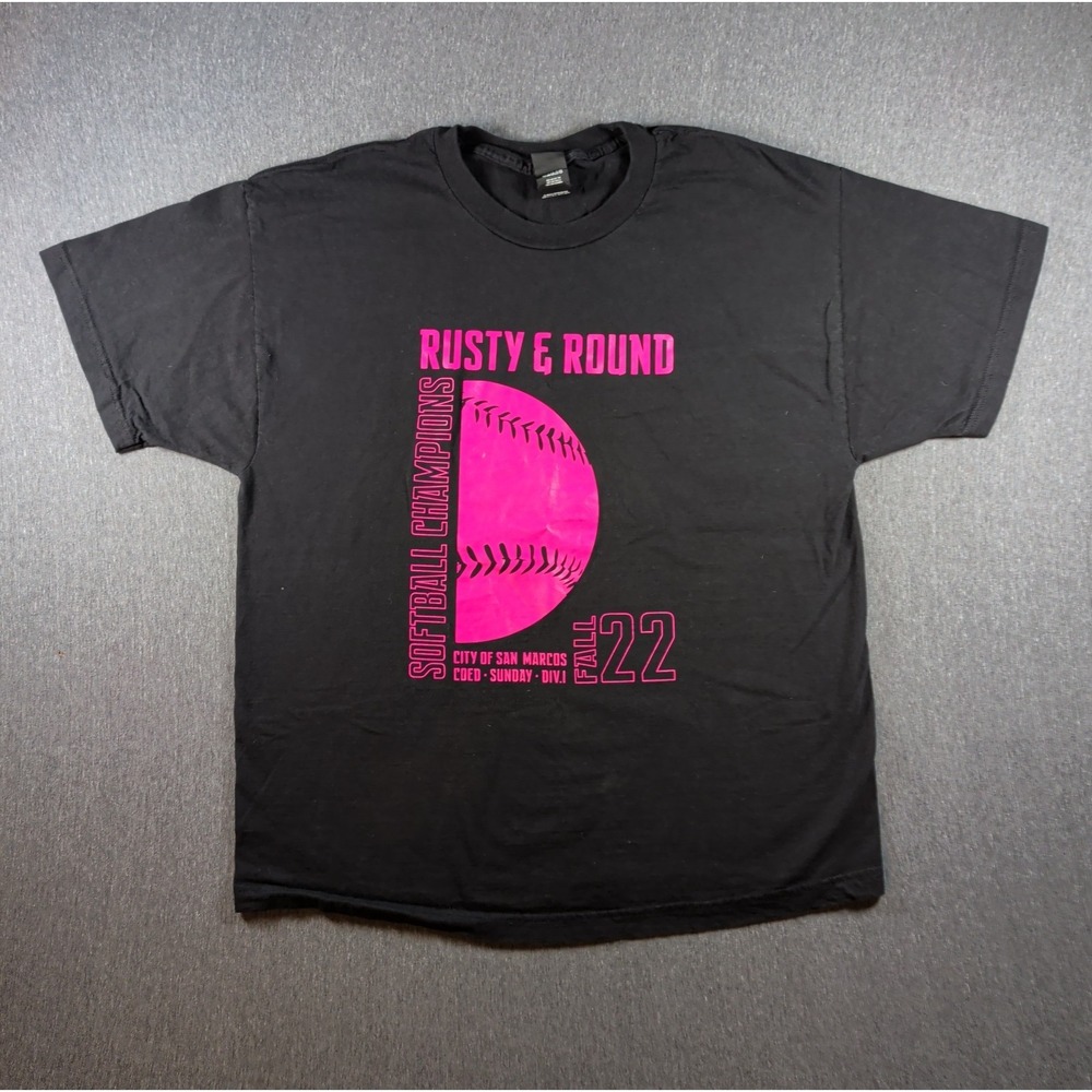 Black Softball Graphic T Shirt Mens Size XL Hanes Beefy T Pink San Marcos Sporty